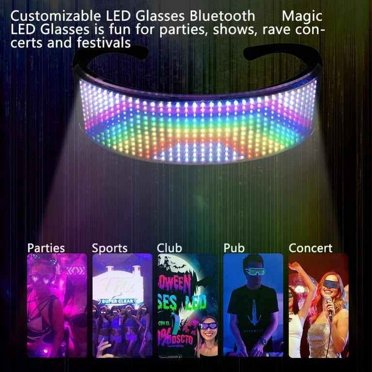 LED Glasses, Bluetooth Light Up Glasses for Adults-Display Messages, Animation, DIY Drawings, Equalizer, Size: 20 in