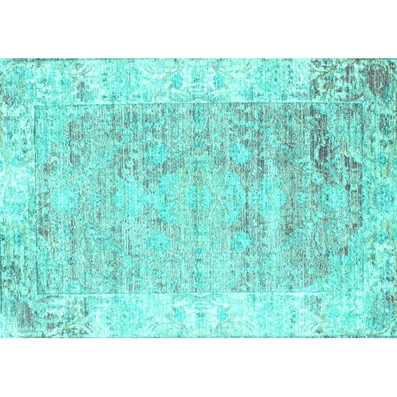 Ahgly Company Machine Washable Indoor Rectangle Persian Turquoise Blue Traditional Area Rugs, 5' x 7'