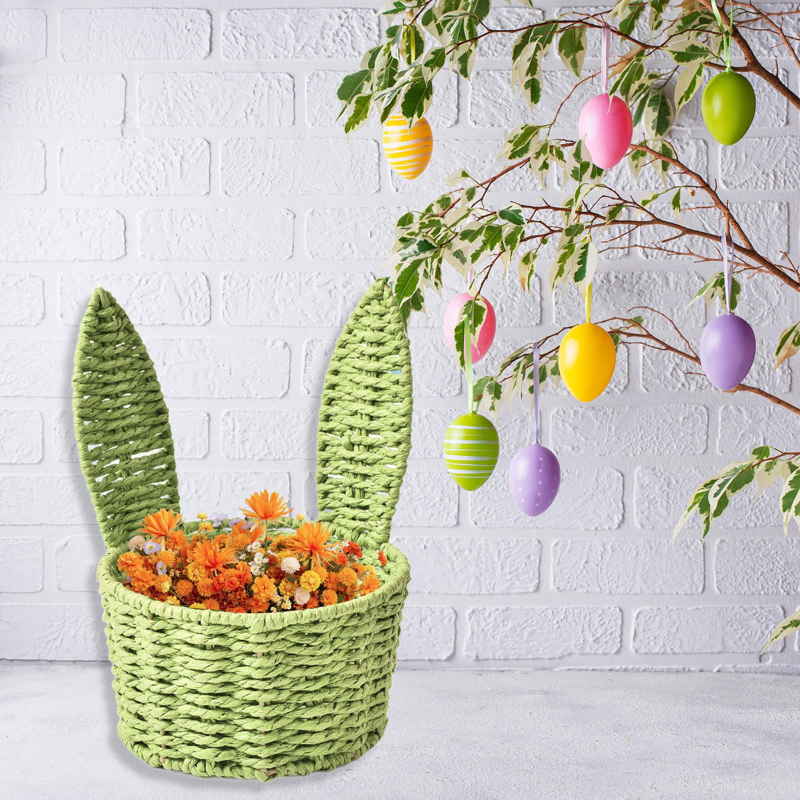 kowaku Easter Woven Bunny Ear Basket Storage Basket Candy Storage Creative Decorative Paper Rope Design Container Multipurpose Organizer Bunny Ear suitable for home decoration festive Green