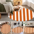 thumbnail image 6 of Burnt Orange Striped Large Area Rugs for Bedroom Living Room, Soft Non Slip Carpet Bedside Rug, Thanksgiving Orange White Stripes Round Floor Cover Kitchen Accent Rug 4' for Dining Room/Office, 6 of 9