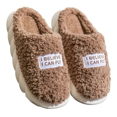 

Amuver Women Men Winter Indoor Slippers Letters Non-slip Heightened Soft Sole Warm House Shoes