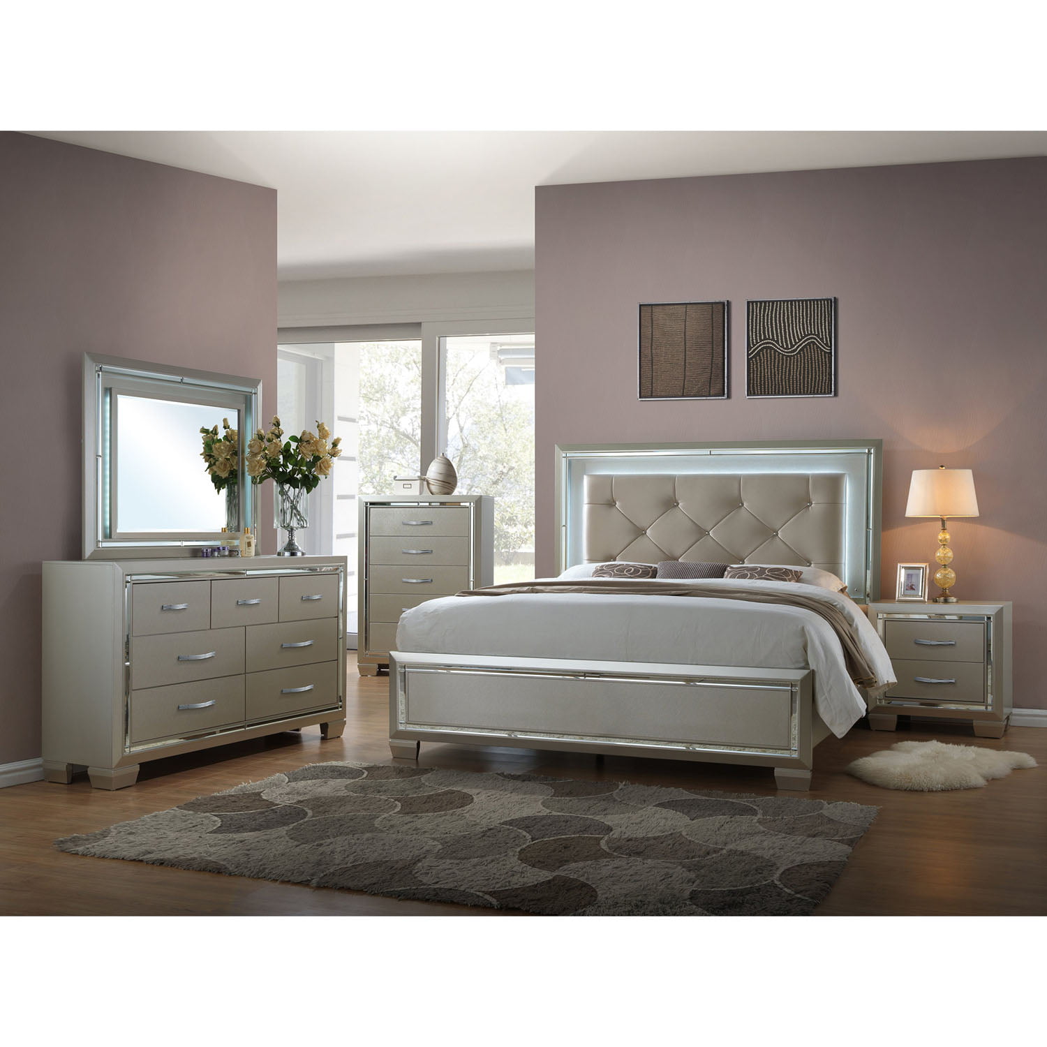 Cambridge Elegance Queen-Size Bed Frame with LED Mood Lighting