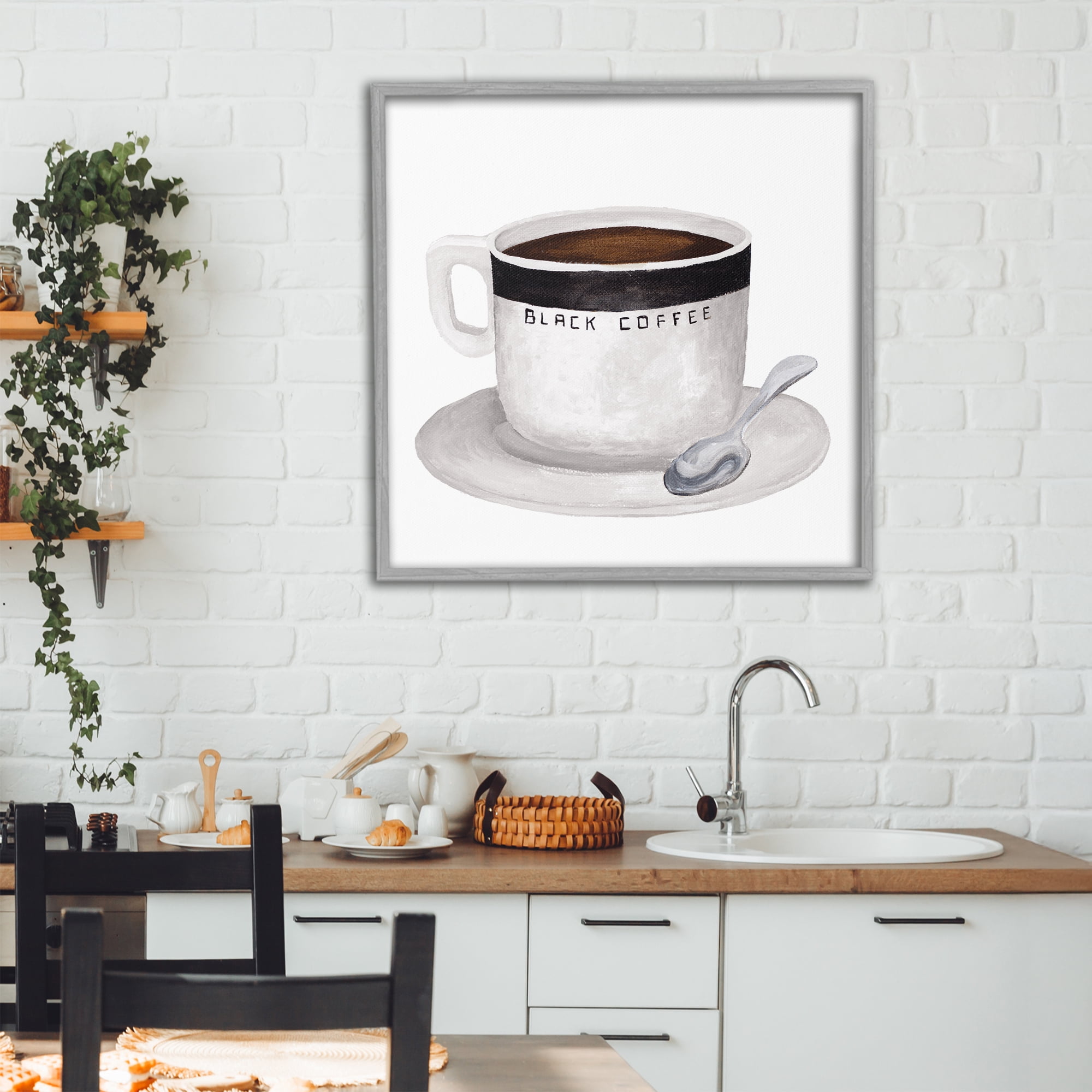 Stupell Industries Black Coffee Mug Gray Framed Giclee Art, design by Elizabeth Medley