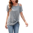 thumbnail image 3 of DODOING Women's Cold Shoulder Tops Summer Blouses Tunic Tops Short Sleeve T Shirts Twist Knotted Front Tunic, 3 of 8