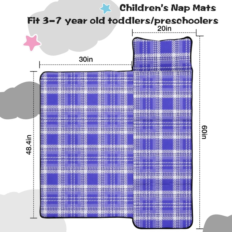 Blue and White Checkered Pattern Kids Nap Mat, Preschool Sleeping Pad ...