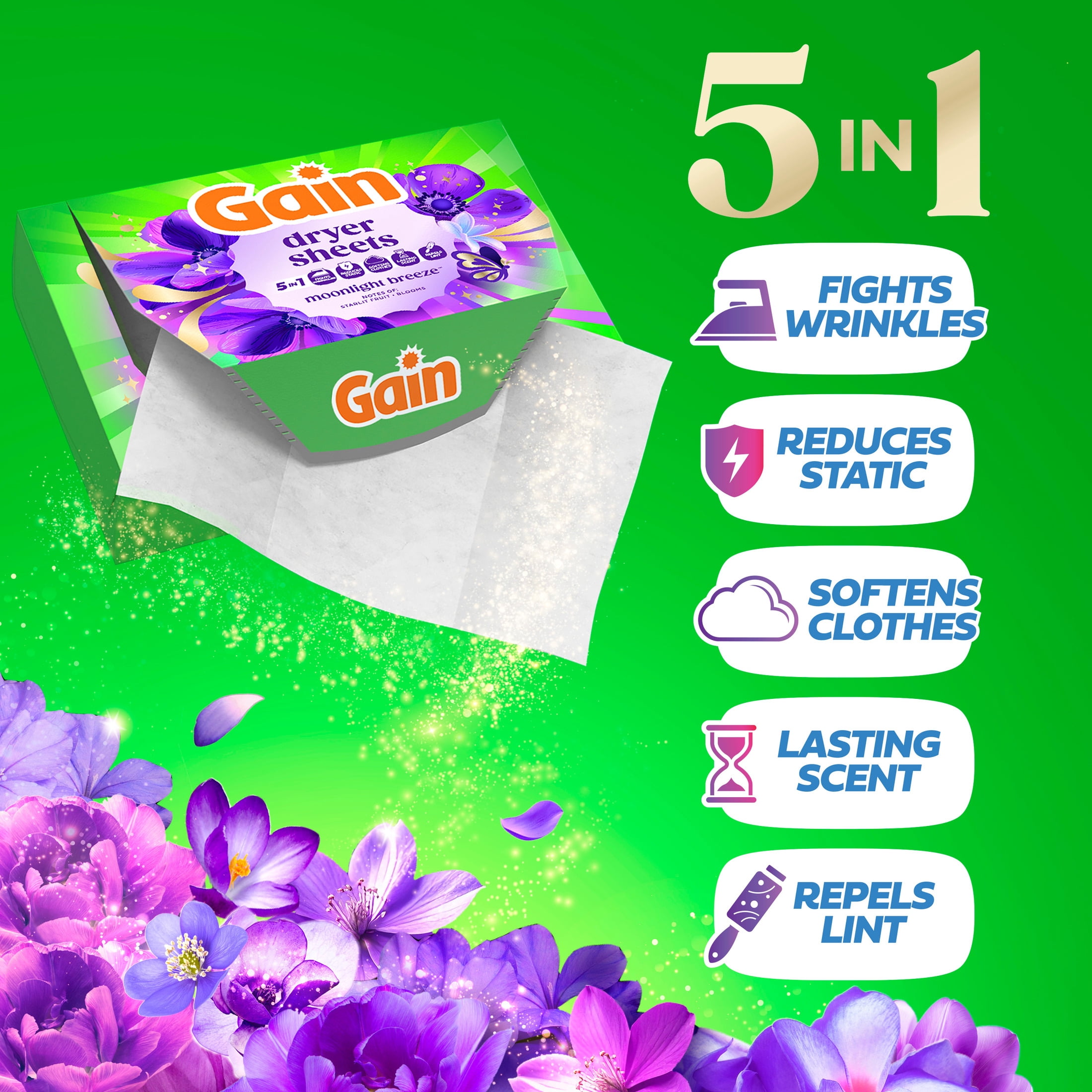 Gain Dryer Sheets, Moonlight Breeze Scent, 110 Count