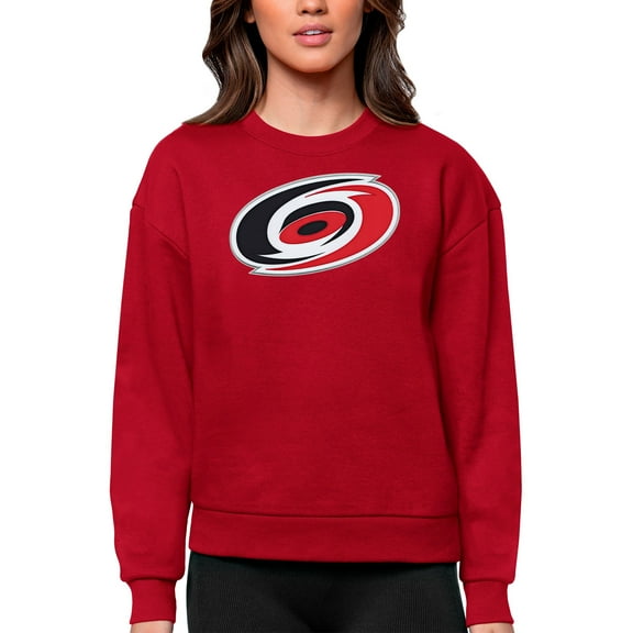 Women's Antigua Red Carolina Hurricanes Primary Logo Team Logo Victory Crewneck Pullover Sweatshirt