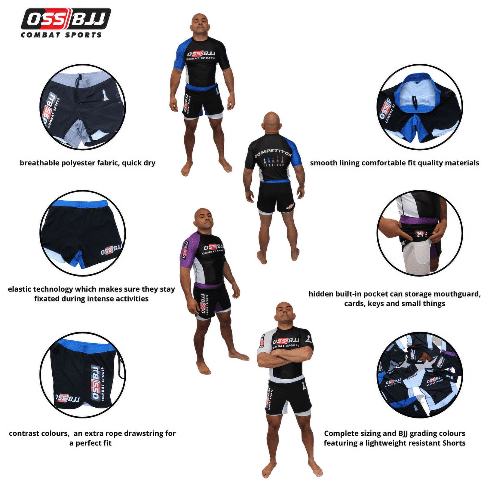 Oss Sports pour homme Bjj, Mma, Grappling Kit Compression Top Plus Shorts  Set 2 pcs Jiu Jitsu Rash Guards, Men's Bjj, No Gi, Mma -  France