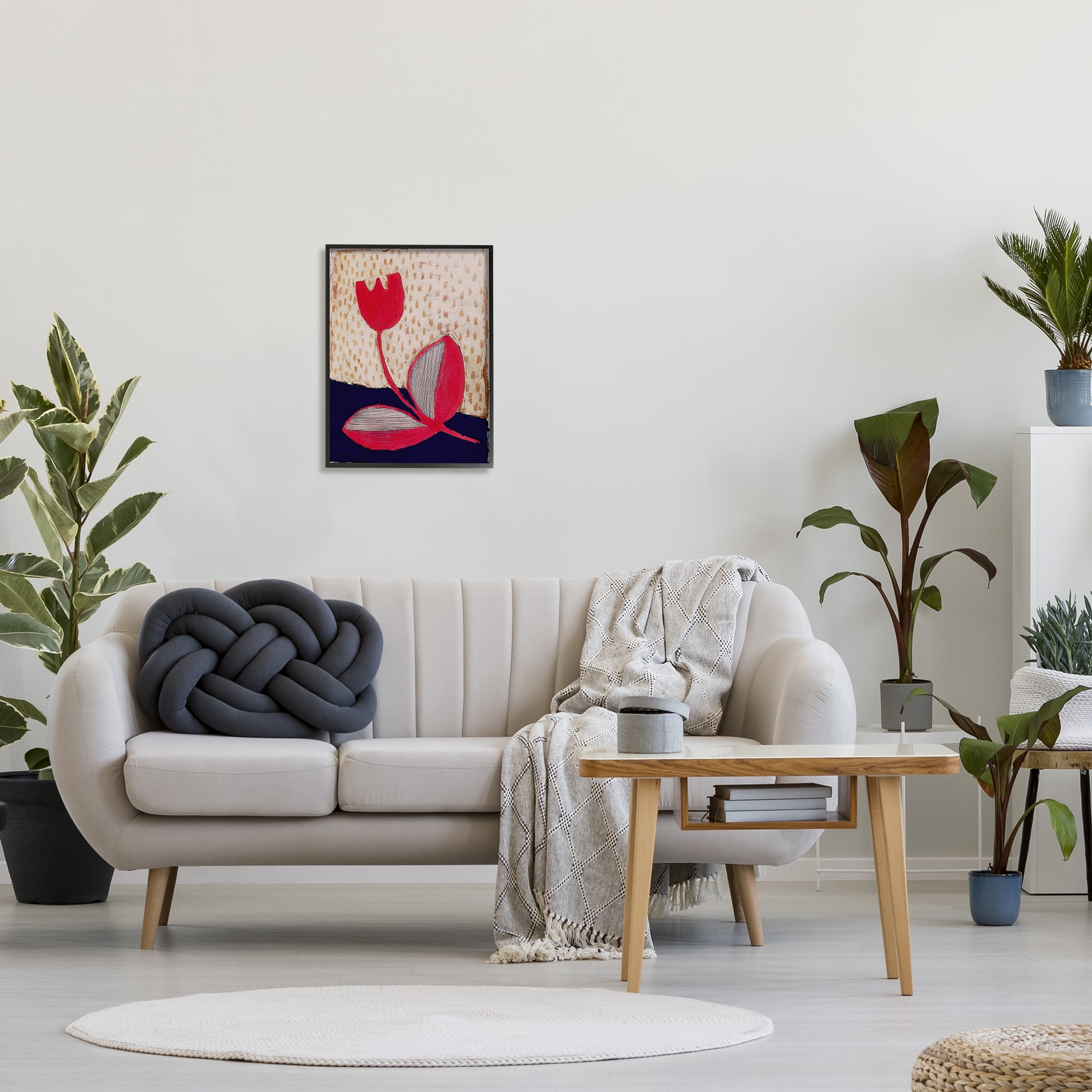 Stupell Industries Red Boho Flower Botanical & Floral Painting Black Framed Art Print Wall Art, 16 x 20