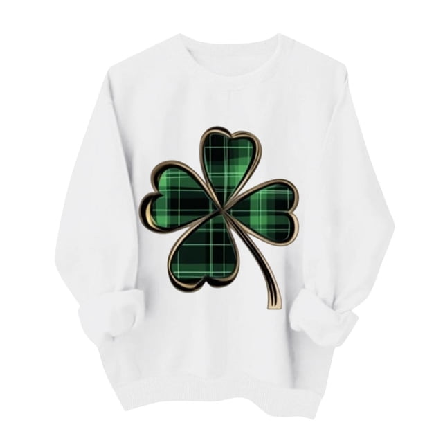 Wo-Fusoul Chandail pour Femmes, chandail à Manches Longues Col Rond, Haut Décontracté Imprimé pour la Saint-Patrick, Design Sans Capuche