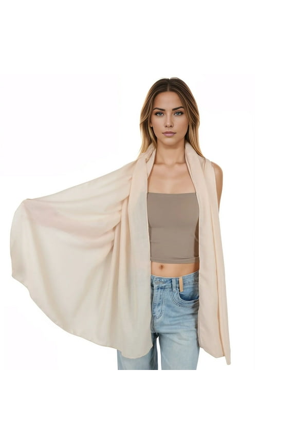 Womens Lightweight Chiffon Long Fashion Scarves Solid Color Fall Wrap Shawls- Beige