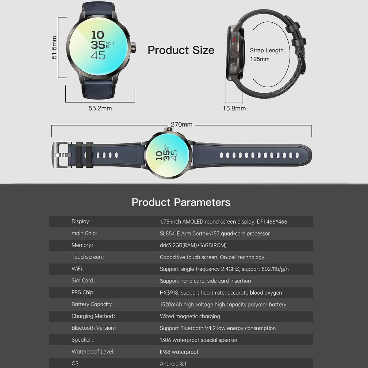 DM82 Bluetooth call only watch, 180° pull-out rotating camera, 1.75 inch large screen heart rate fitness tracker