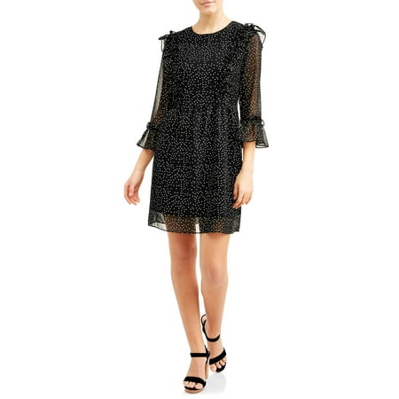 - Juniors Polka Dot Ruffled Sleeve Dress