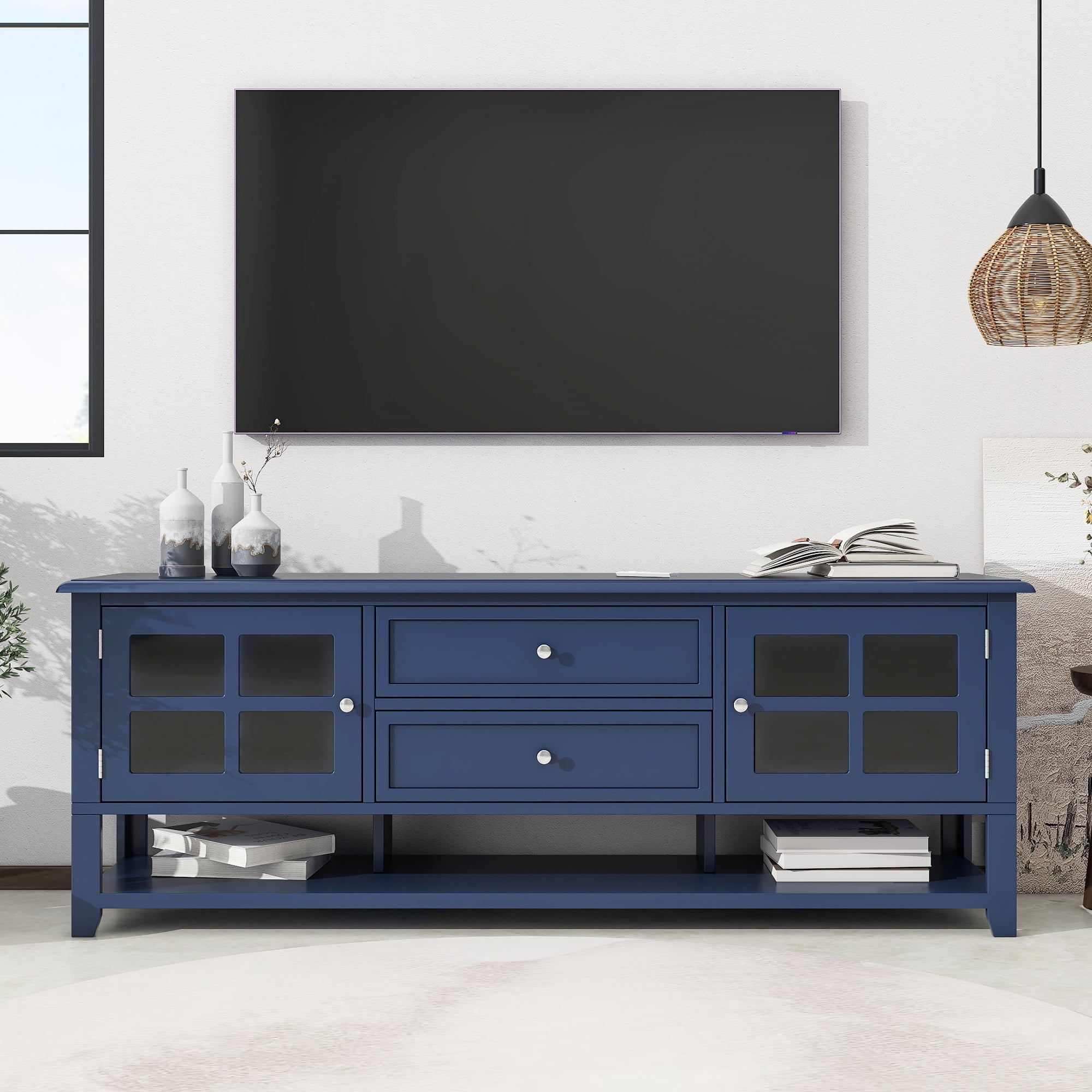 Aukfa TV Stand for TVs up to 60'',2 Doors TV Console Table for Living Room, Blue