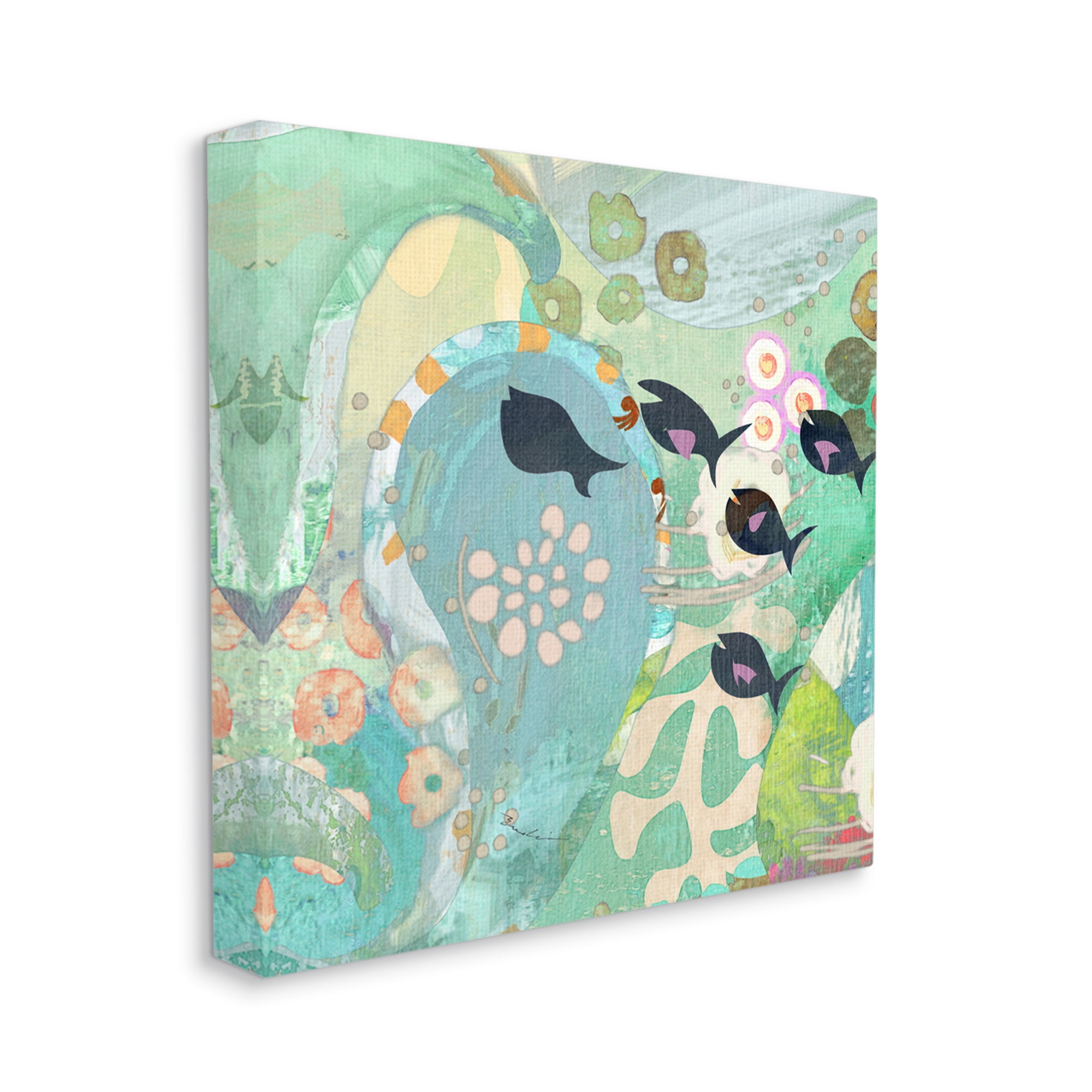 Stupell Industries Green Patterned Fish Collage Animals & Insects Painting Gallery Wrapped Canvas Print Wall Art, 36 x 36