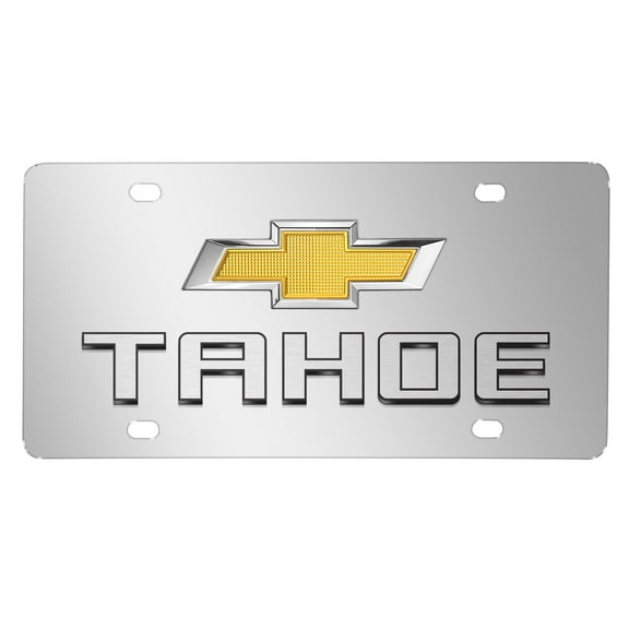 Chevrolet Tahoe Gold Bowtie 3D Dual Logo Mirror Chrome Stainless Steel License Plate