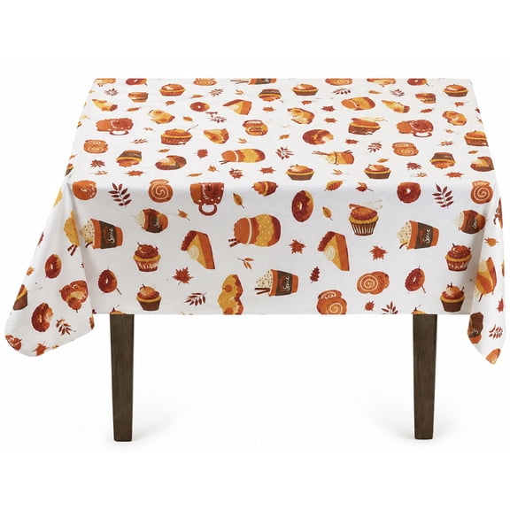 Serafina Home Autumn Thanksgiving Fall Vinyl Flannel Backed Tablecloth - Rustic Farm Vinyl Tablecloth with Flannel Backing Reusable (Cakes, 52" x 70")