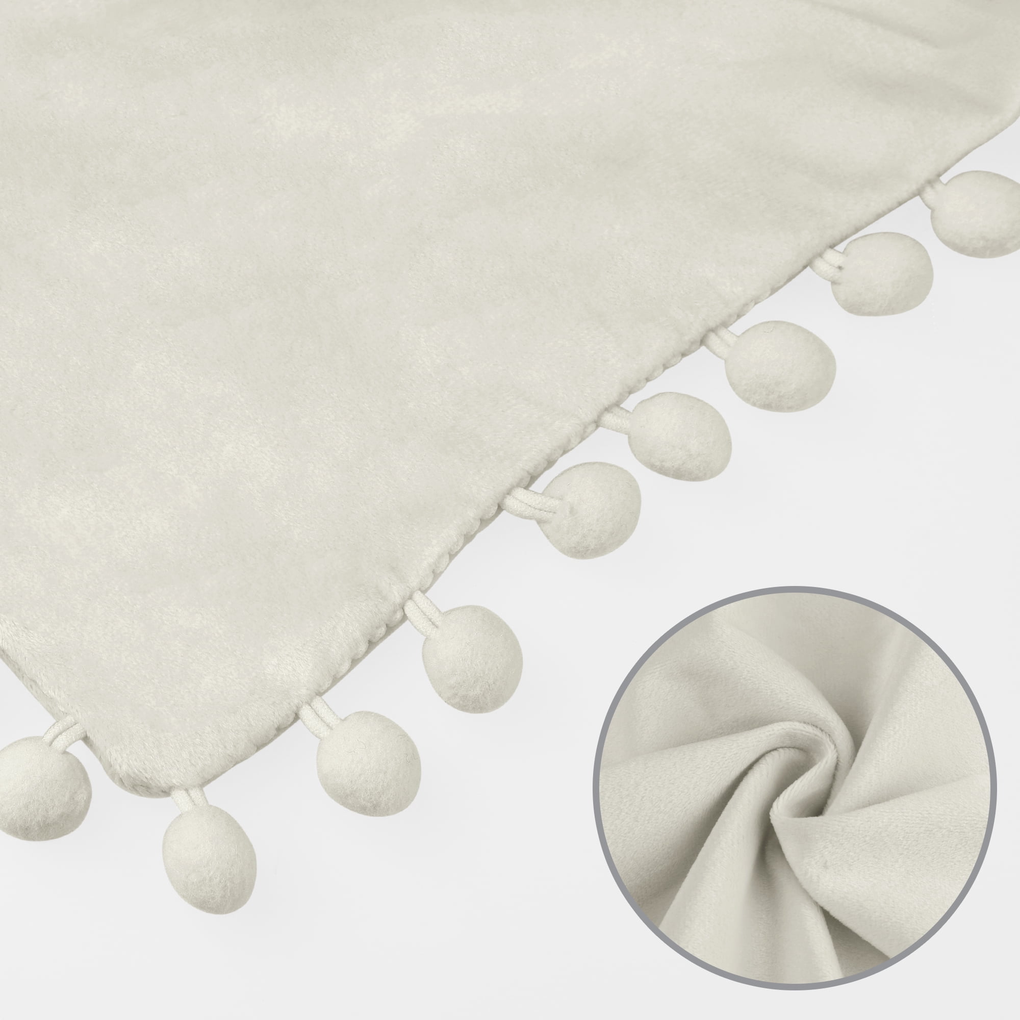 Unique Bargains Velvet Throw Pillow Covers 4 Pcs Pompoms Decorative Pillow Cases Beige/Dark Blue 20" x 20"
