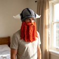 thumbnail image 7 of Helii Knit Hat with Horns and Detachable Beard Viking Style Beanie Hat Handmade Crochet Cap Funny Novelty Winter Hat for Role Play Party Dress Up Stretchy Soft Beanie Hat for Adults, 7 of 7