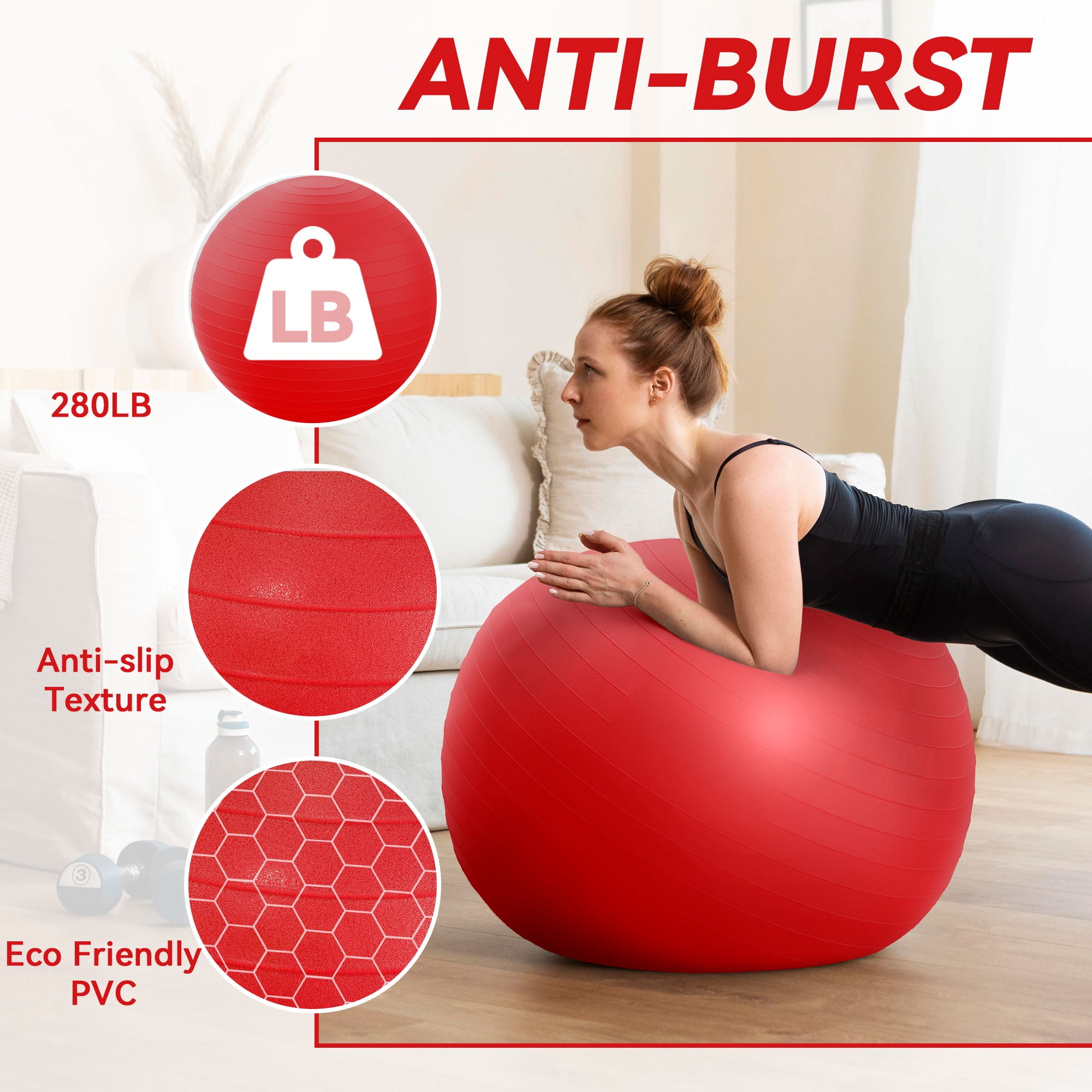 FlexWave 85cm Anti-Burst Yoga Ball with Textured Stripes, Exercise Stability Ball for Fitness, Pregnancy & Physical Therapy, 4 Colors Available