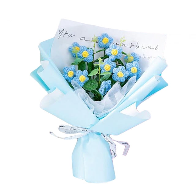 Ramo de flores de ganchillo, flores tejidas a mano, flores falsas, flores artificiales Azul