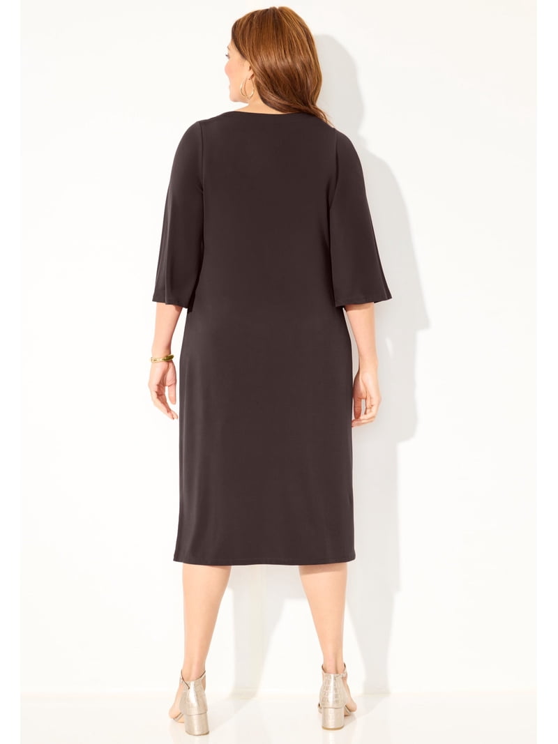 Catherines Women's Plus Size Bell-Sleeve Lace-Up Shift Dress