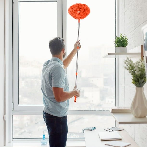 Cepillo telescópico para ventiladores de techo con mango extensible - Plumero de fibra para aspas de ventiladores, lámparas y persianas - Herramienta doméstica para eliminar el polvo, 1 unidad