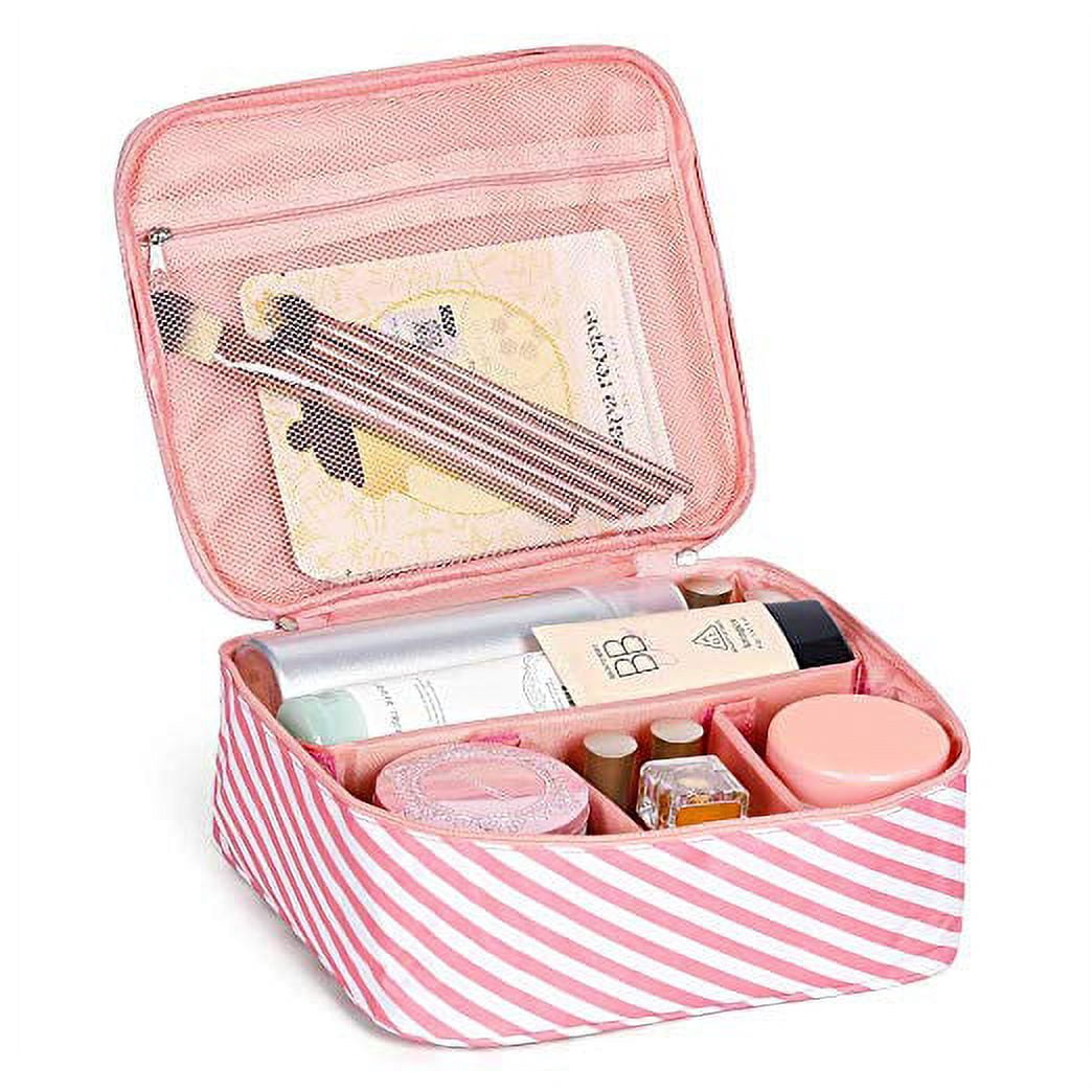 Waterproof Makeup Travel Bag, Cosmetic Organizer with Adjustable Divider - White