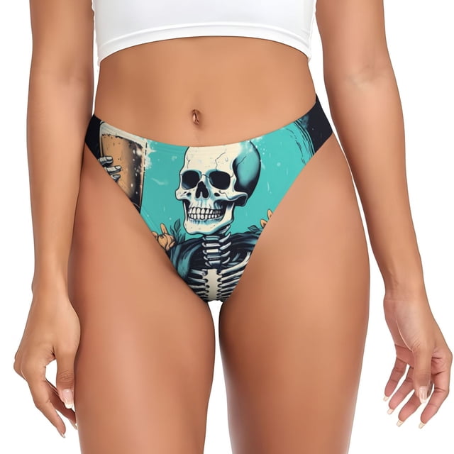Balery Vintage Skull Beer Tangas de Algodón para Mujer con Estampado – Ropa Interior Sexy, Transpirable, G-string-Medium