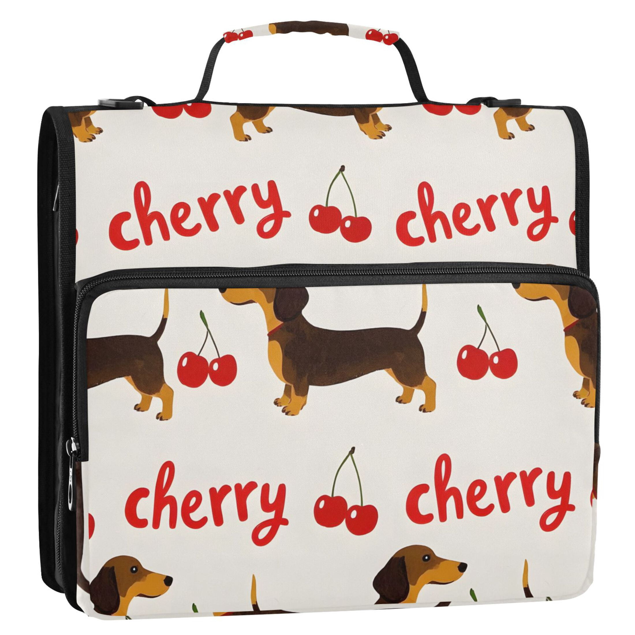 3 Ring Zipper Binder with Shoulder Strap Waterproof Trapper Keeper 2 Inch D-Ring 500 Sheets Capacity Dachshund and Cherry