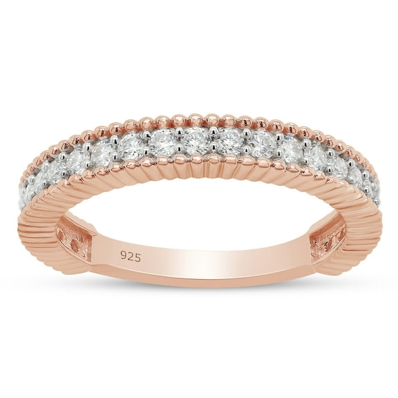 1/2 Cttw Round Cut Lab Created Moissanite Diamond Beaded Eternity Wedding Band Ring Jewelry Gift for Women in 14K Rose Gold Over Sterling Silver (G-H Color, VVS1 Clarity, 0.50 Cttw)-4
