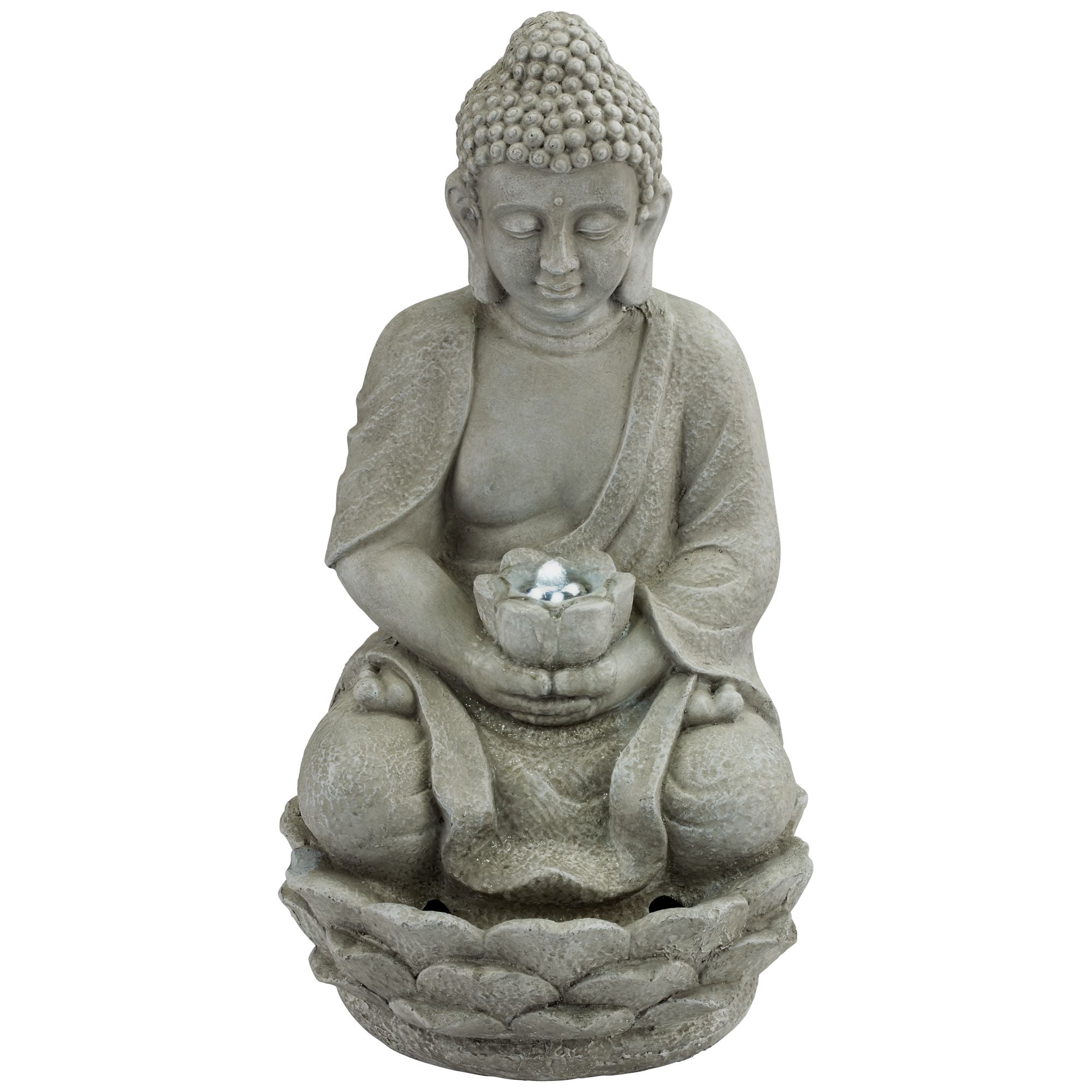 Sitting Buddha 22" High Small Zen Asian Indoor Outdoor Decor Faux Stone Tabletop Fountain with Light LED Outside