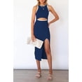 thumbnail image 2 of Women's Cutout Crew Neck Sleeveless Tank Slit Ribbed Bodycon Midi Dresses, 2 of 5