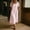 Pink, variant on Women's Cotton Linen Square Neck Midi Dress Short Sleeve Solid Color Loose Casual Dress with Side Pockets Green XL(XL)