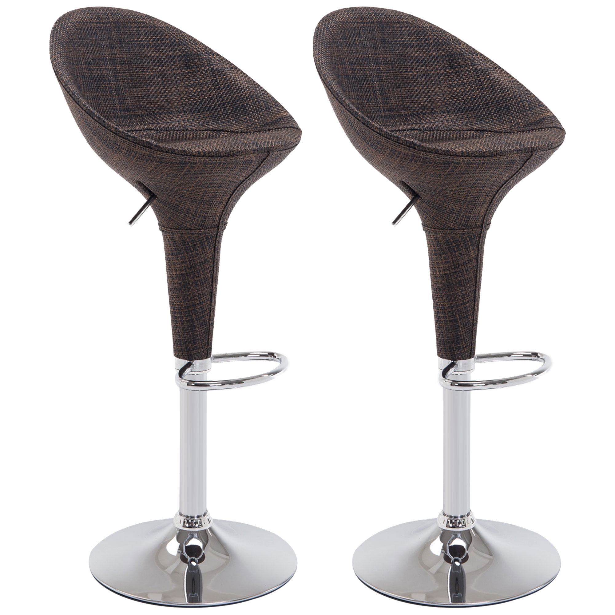 HOMCOM Swivel Bar Stools Set of 2 Rattan Wicker Counter Height Kitchen Stools Height Adjustable Barstools with Chrome Base and Footrest Deep Brown Walmart