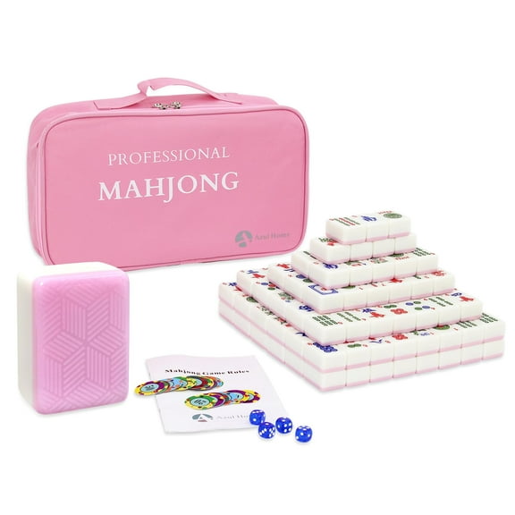 AzulHome American Mahjong Set with Bag: 166 Pink Melamine Tiles (1.4"), 4 Dice, 80 Poker Chips | Complete Game Set