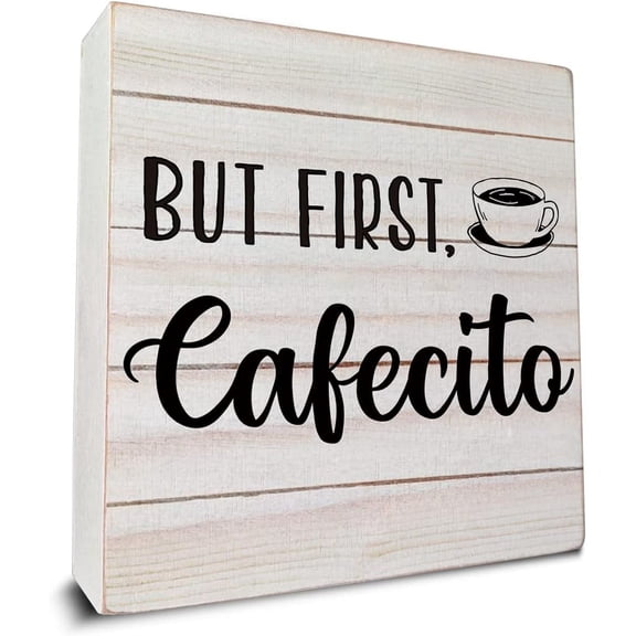 Zomyto 5x5 IN But First Cafecito Wooden Box Sign Desk Decor, Kitchen Coffee