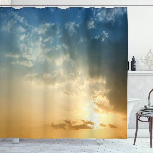 Ambesonne Blue Shower Curtain, Sky Sun Rays Dusk, 69"Wx84"L, Slate Blue Sepia