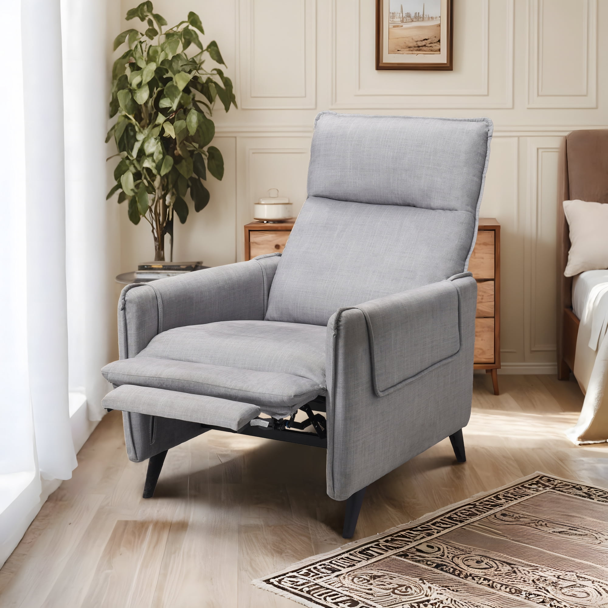 FlexiSpot Massage Push Back Recliner Chair for Living Room, Single Reclining Sofa Chair,Width 22",Small Recliners for Small Spaces,Comfortable flannel fabric with a lustrous feel,Gray