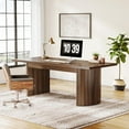thumbnail image 3 of Tribesigns 78.74" Extra Long Executive Desk, Large Computer Office Desk with Wooden Double Pedestal, Rustic Farmhouse Study Writing Table Workstation for Home Office (Walnut), 3 of 5