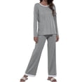 thumbnail image 1 of Pijama gris suave y lavable a máquina para descansar cómodamente en casa, conjunto de pijama transpirable de manga larga para mujer talla XL, 1 of 5