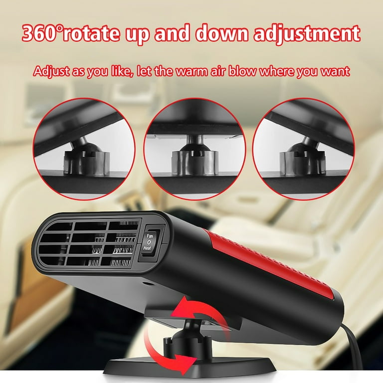 SDJMa Car Heater, 12V 150W 360° Rotatable Portable Compact Fast Heating  Defrost Defogger for Car Windshield with Strong Double-Sided Adhesive Base  