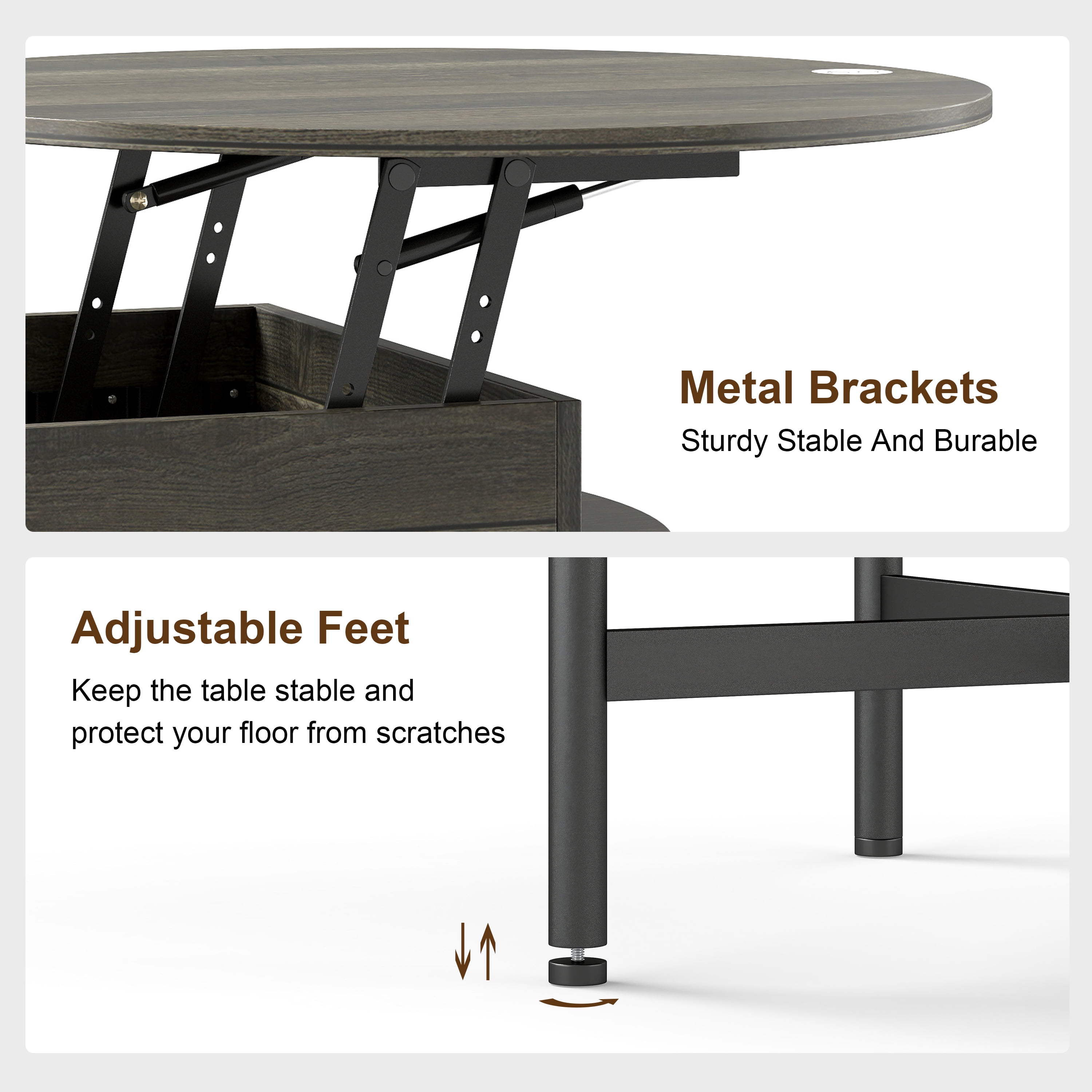 Manxile Round Lift Top Coffee Table, Center Tables with Hidden Storage Compartment for Living Room/Home Office, Charcoal Gray