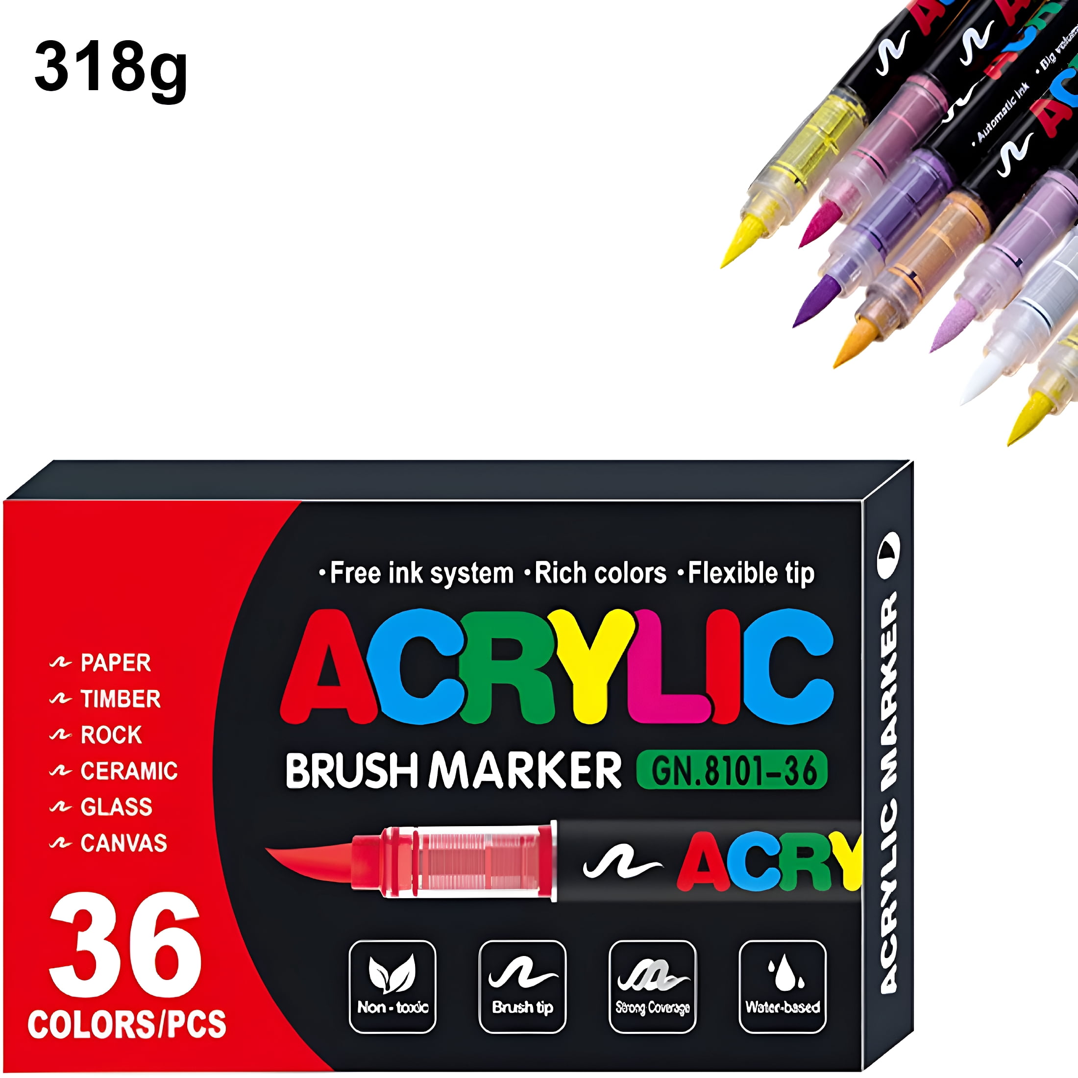 CCOCC Acrylic Markers for Coloring Books,Straight Liquid Acrylic Marker,Acrylic Brush Markers for Adult Coloring,Acrylic Paint Markers Pen Brush Dual Tip (36 color)