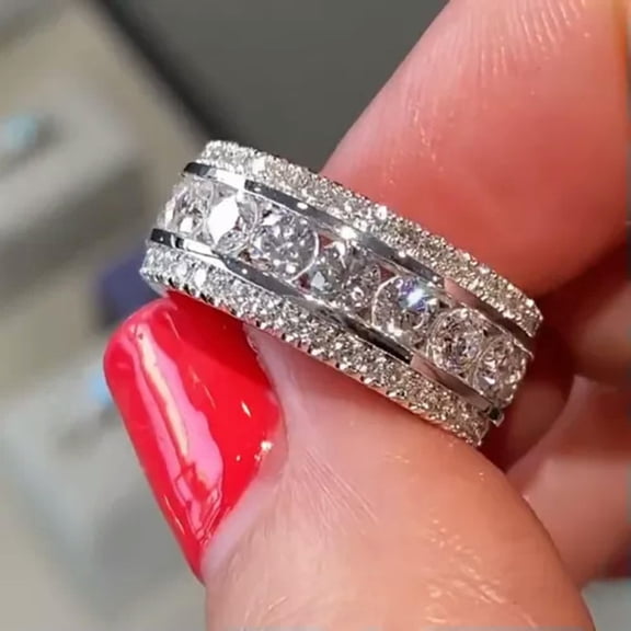 EOEMY Women Pretty 925 Silver Filled Ring Sprkly Cubic Zircon Wedding Ring Sz 6-10-8