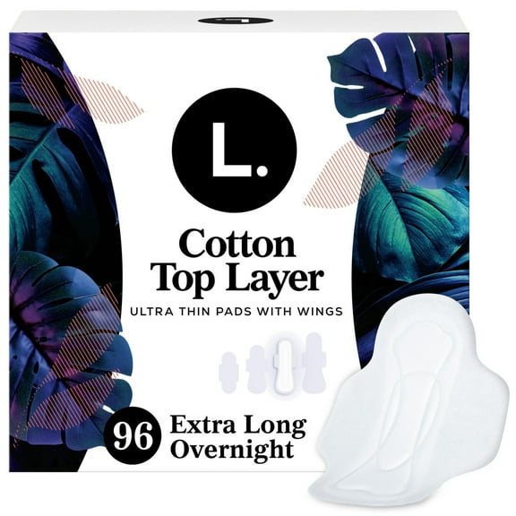L. Ultra Thin Pads, Organic Cotton Top Layer, Overnight, 96 count