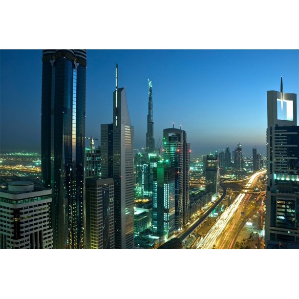 Dubai Skyline At Night Vacation Buildings Sweet 12 Inch By 18 Inch Laminated Poster With Bright Colors And Vivid Imagery Fits Perfectly In Many Attractive Frames Walmart Com Walmart Com
