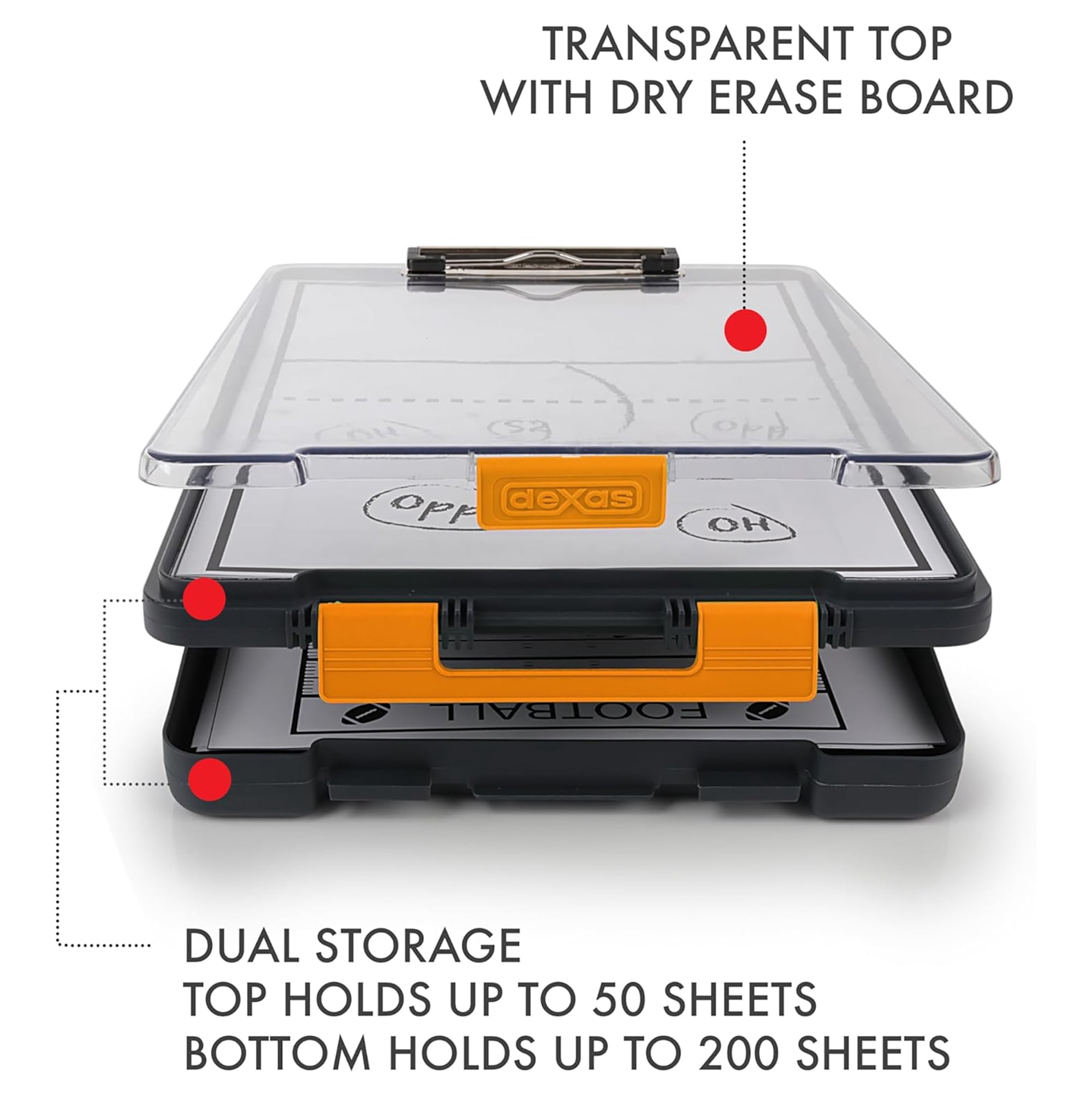 Dexas Clearview Clipcase Clipboard, 13.75 X 9.5 in, Orange