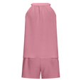 thumbnail image 5 of Women's 2 Piece Outfits Sleeveless V Neck Ruffle Sets Summer Contrast Top Matching Shorts, 5 of 6