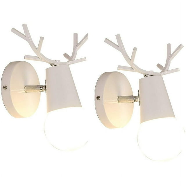 Lámpara de pared con personalidad, luz con forma de cabeza de ciervo resistente a la corrosión con acabado antioxidante para dormitorio, sala de estar, color blanco